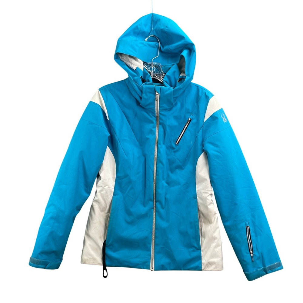 Spyder Ski Jacket Women Size 8 Blue Excellent Hooded‎ Colorblock Ski Snow Travel